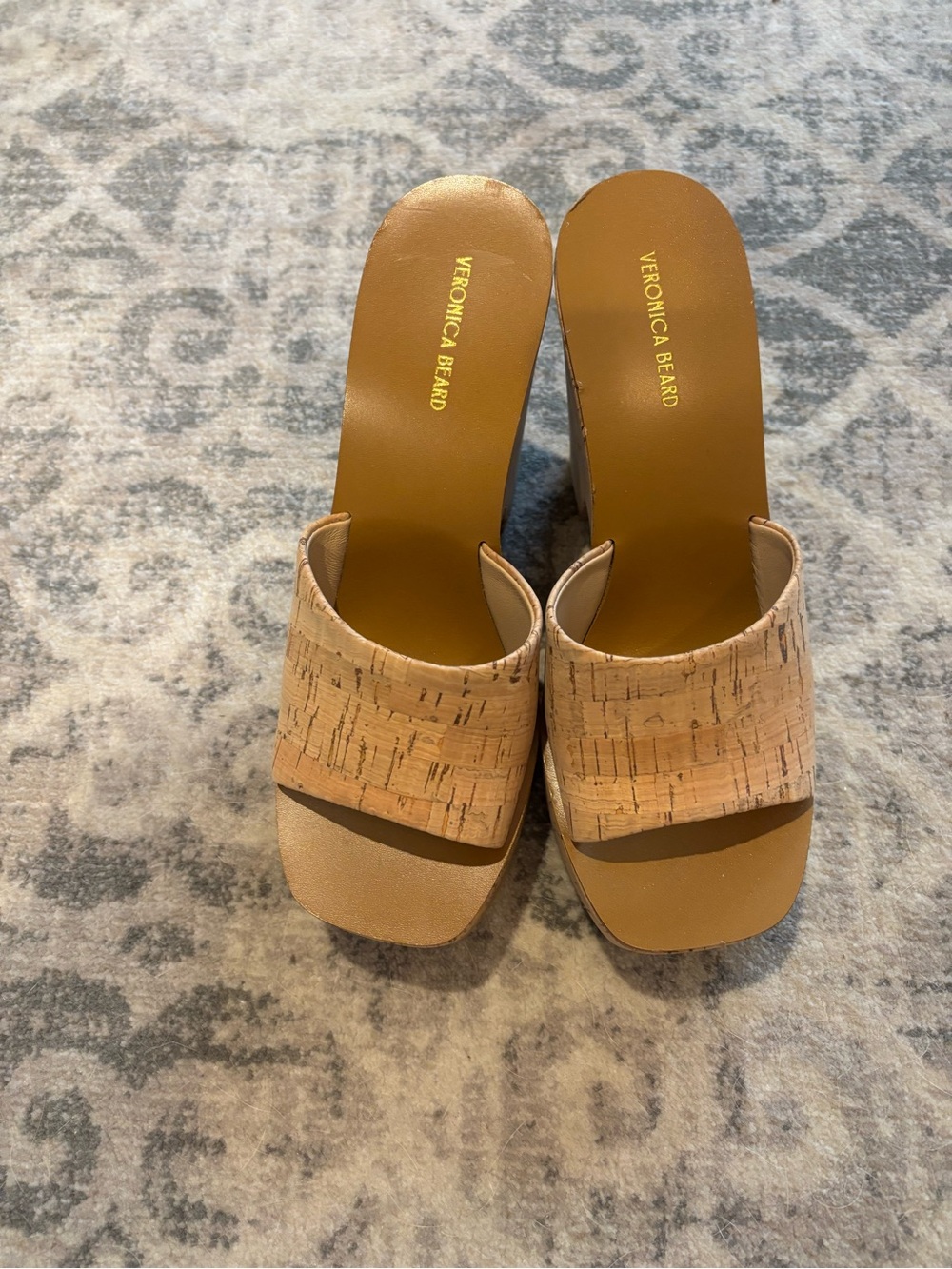 Veronica Beard Cork-Textured Tan Slide Mules